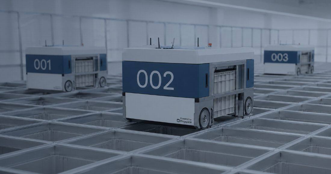 Matrix robots 001, 002, 003 on the storage grid